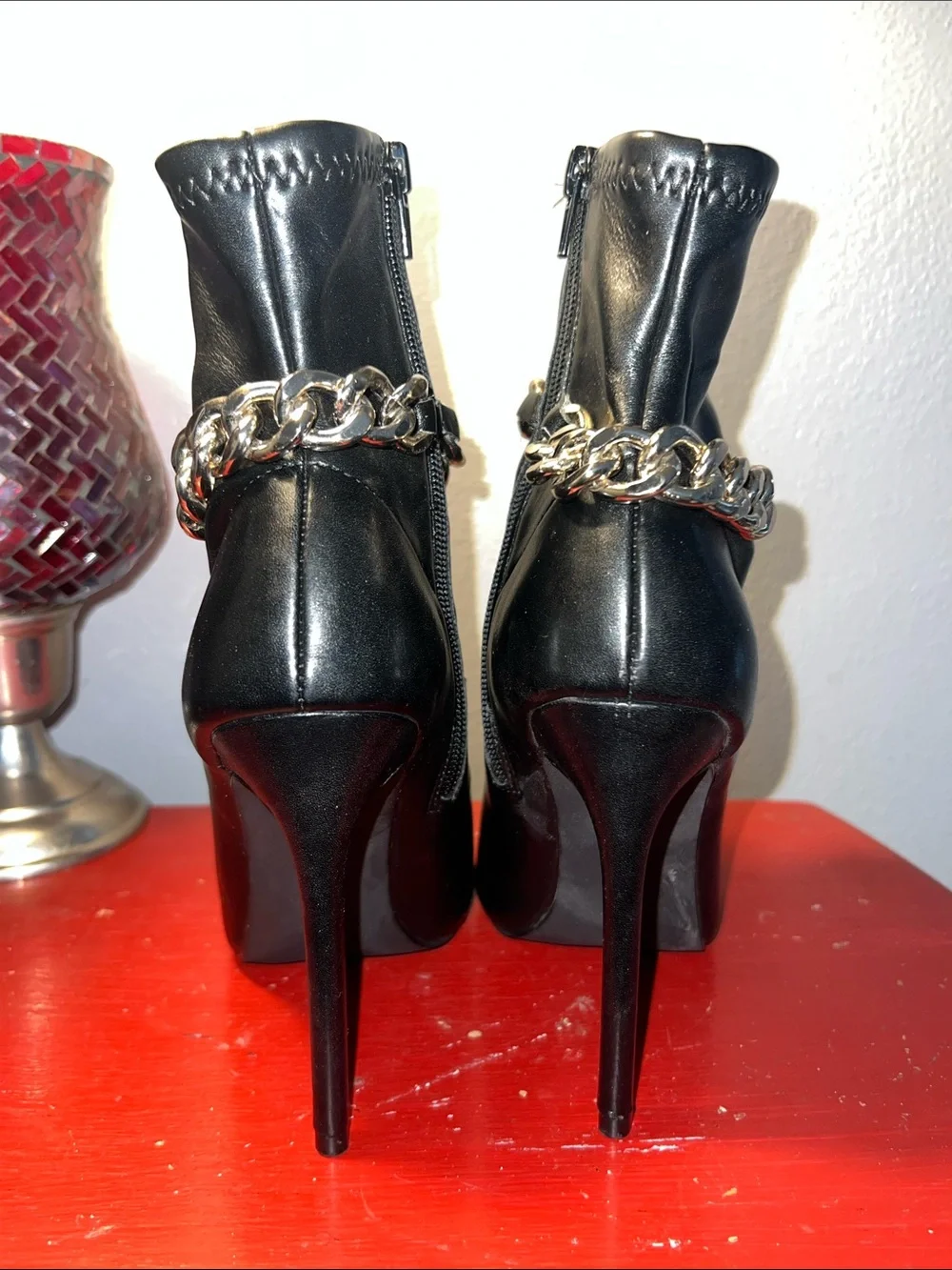 Steve Madden Elettra-C Zipper Closure Round Open Toe Chain Detailed Boots